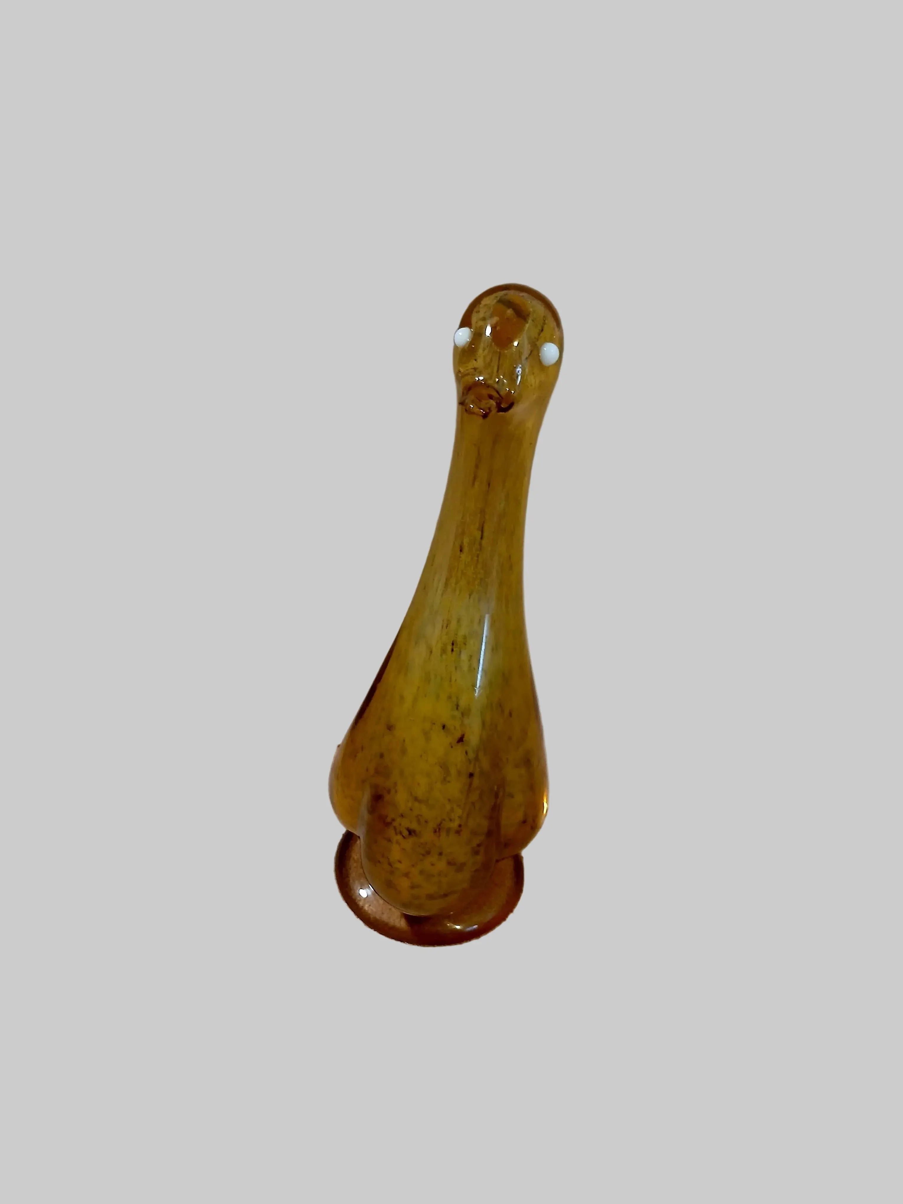 Vintage Murano-Style Art Glass Duck — Amber with White Speckled GlazeAmber Vintage Craze