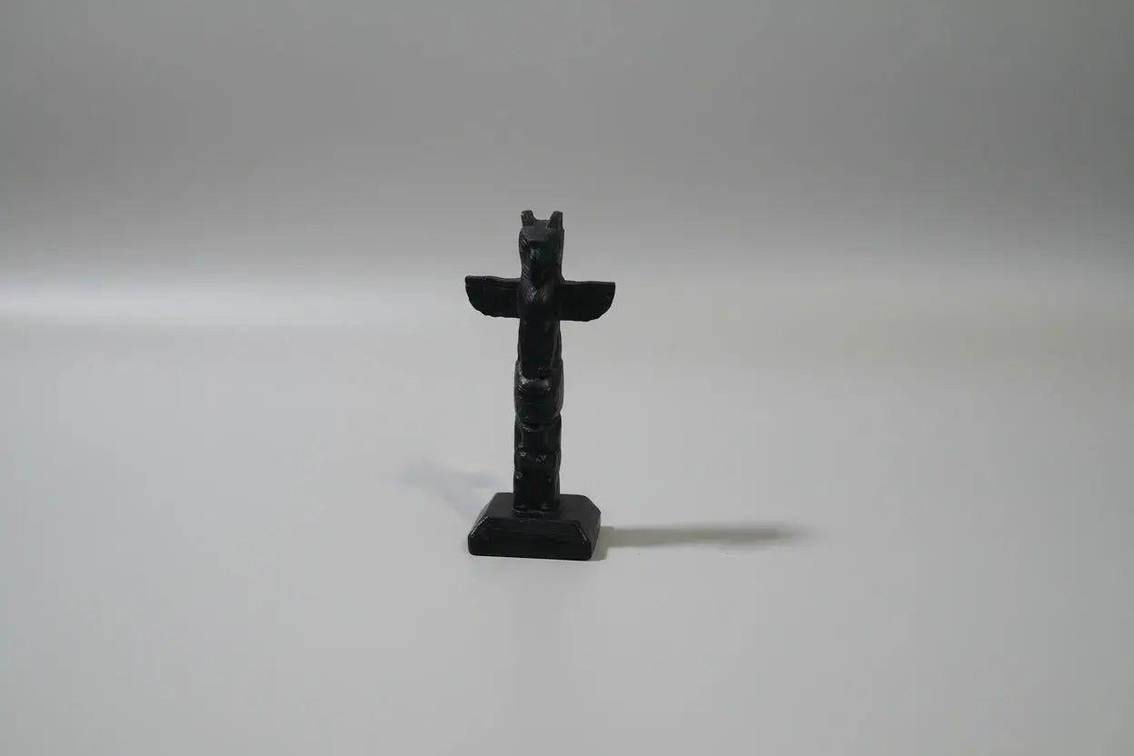 Boma Canada Totem Pole Figurine — Vintage Indigenous Thunderbird Argilite-Style Resin Vintage Craze