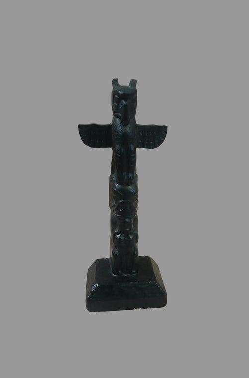 Boma Canada Totem Pole Figurine — Vintage Indigenous Thunderbird Argilite-Style Resin Vintage Craze