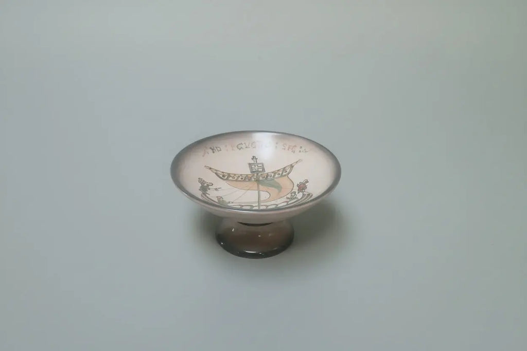 Rare Signed Giricke French Art Pottery Compote | Bayeux Tapestry ‘Navigio Mare’ | 1950s–70s Vintage Craze