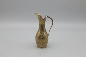 Vintage Hand-Etched Brass Pitcher — Floral & Leaf Pattern, 6", India, 1950s–60s