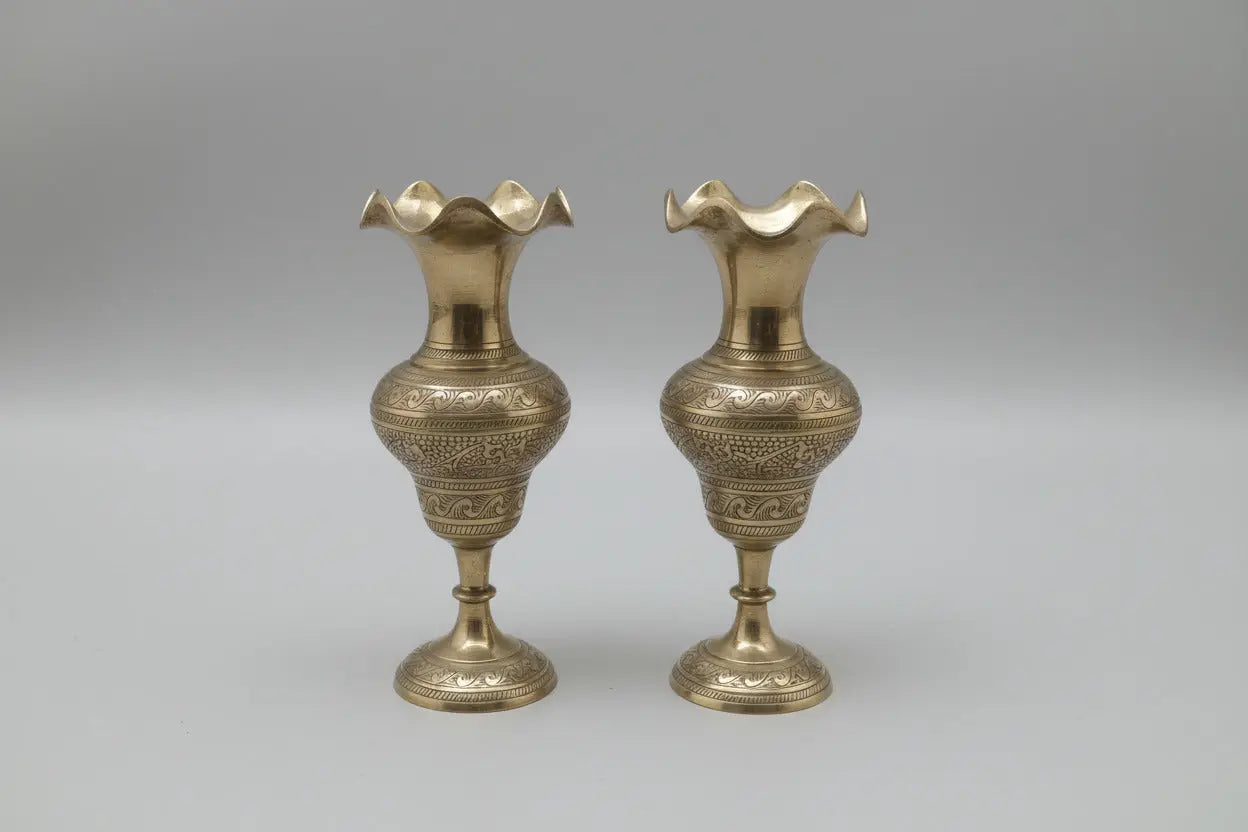 Vintage Brass Meenakari Bud Vases — Pair | India, 1950s–60s Vintage Craze