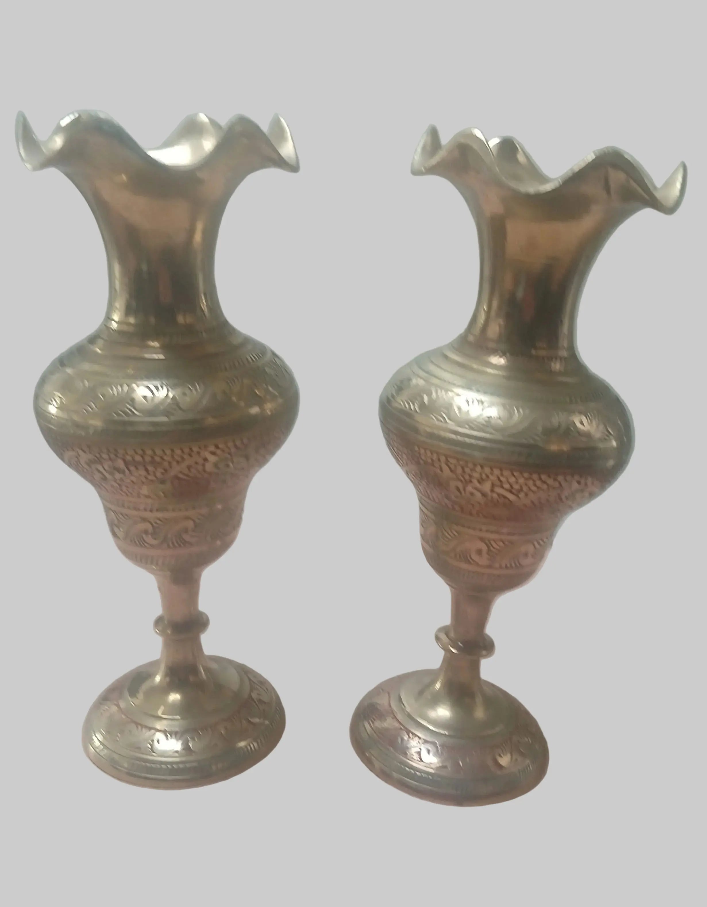 Vintage Brass Meenakari Bud Vases — Pair | India, 1950s–60s Vintage Craze