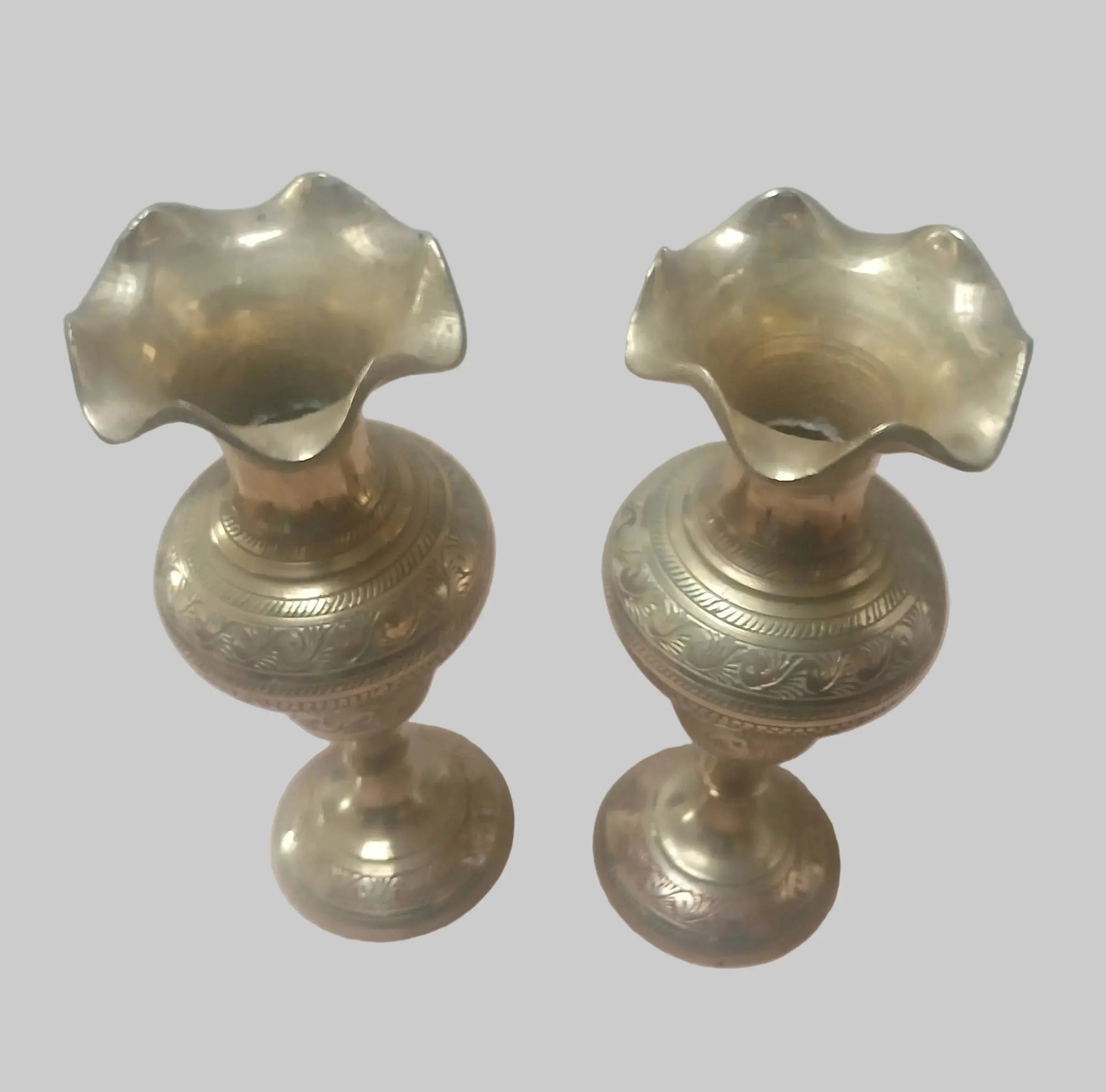 Vintage Brass Meenakari Bud Vases — Pair | India, 1950s–60s Vintage Craze