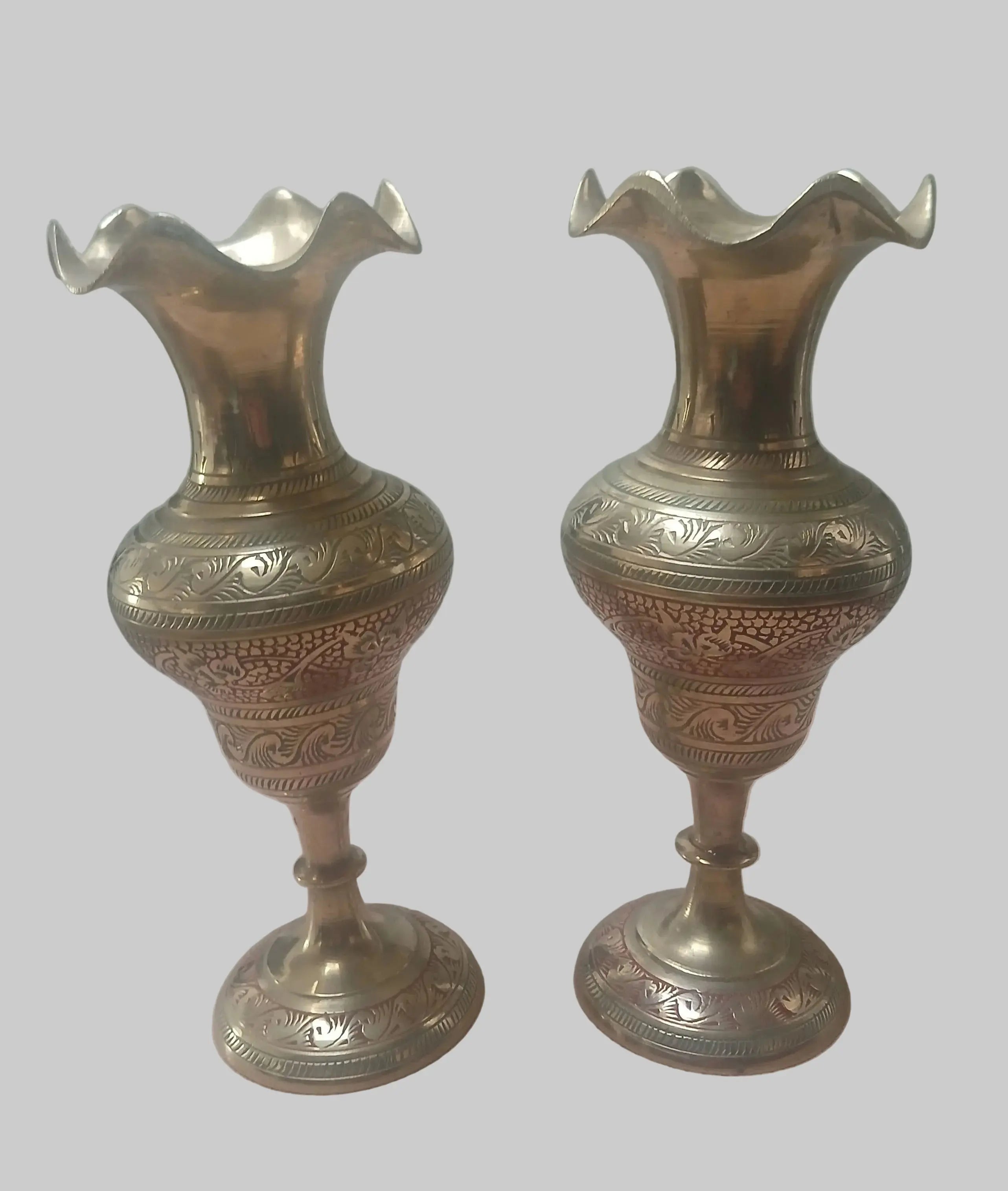 Vintage Brass Meenakari Bud Vases — Pair | India, 1950s–60s Vintage Craze