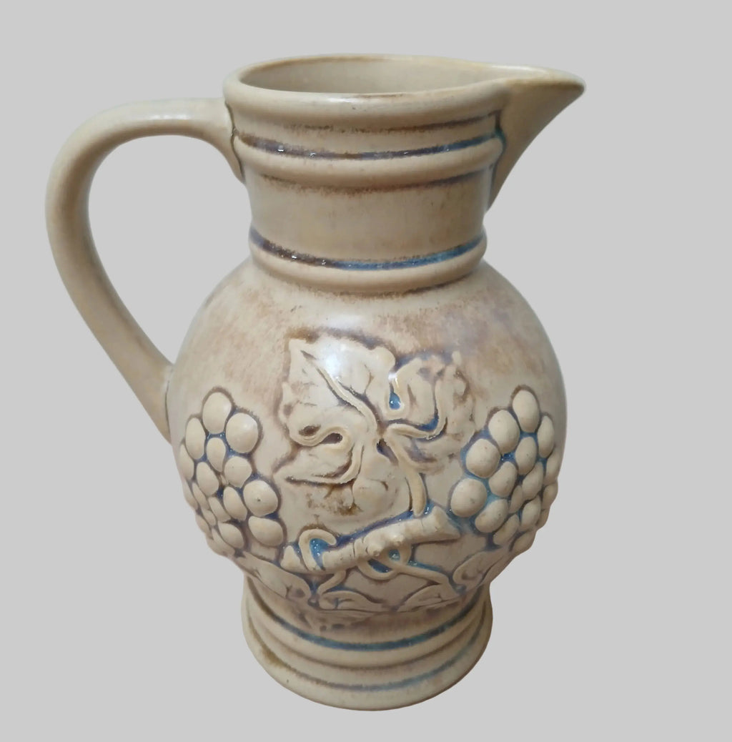 Vintage French Grapevine Pitcher — Majolica Barbotine Style | Lustre Glaze Vintage Craze
