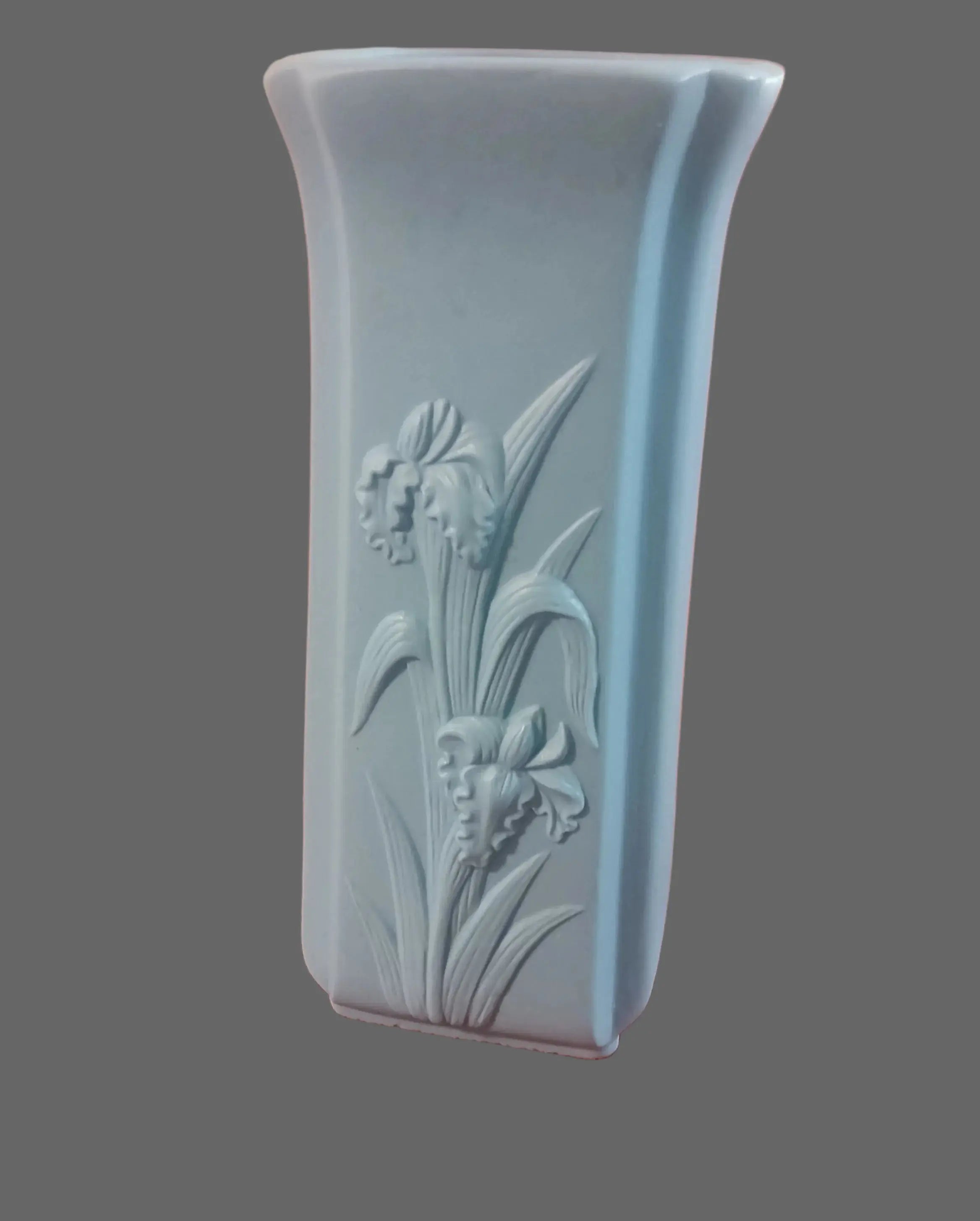 Vintage Japanese Jasperware Iris Vase | Blue Bisque Porcelain Relief | 1950s Vintage Craze